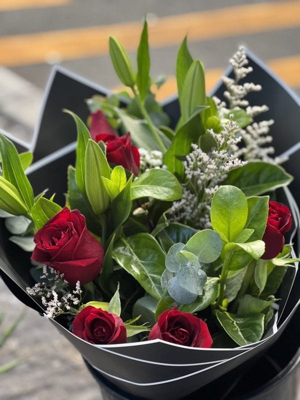 Dozen Red Roses Lily  Bouquet